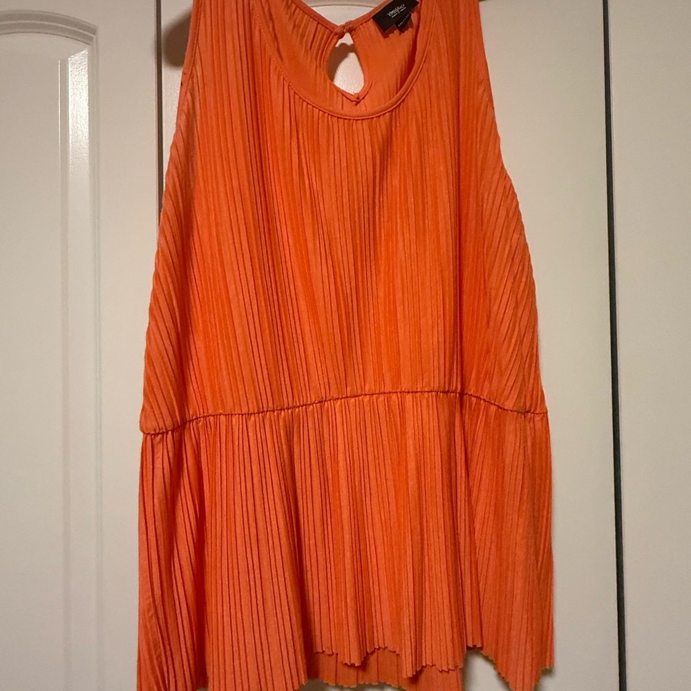 Orange Sleeveless Pleated Top